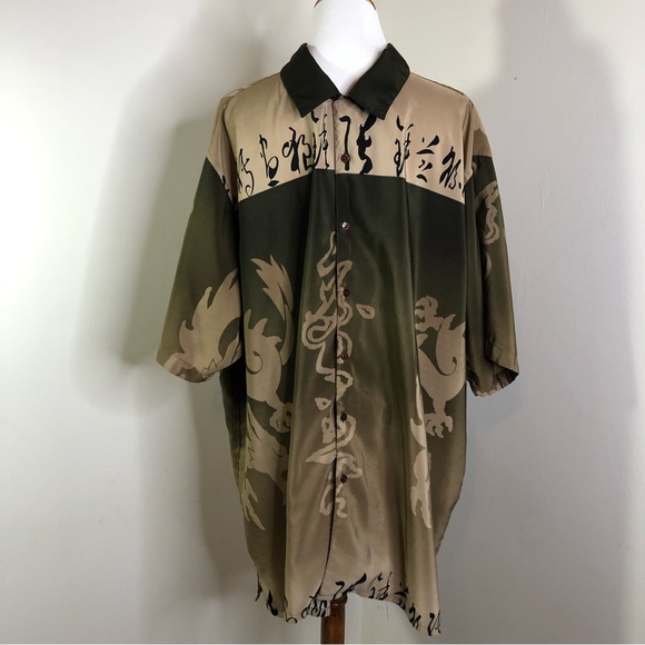 Mens SHIRT Buttondown Short-sleeve Asian/Oriental Art Design - Picture 7 of 11